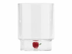 New Zafferano Teca Frutta Mix - Juego de 6 Vasos de Vidrio Borosilicato con Fruta - Vaso de 35 cl con Doble Fondo Decorado a Mano, Fácilmente Lavable Transparente
