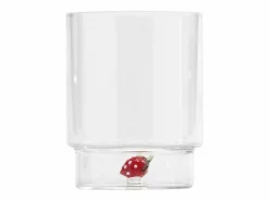 New Zafferano Teca Frutta Mix - Juego de 6 Vasos de Vidrio Borosilicato con Fruta - Vaso de 35 cl con Doble Fondo Decorado a Mano, Fácilmente Lavable Transparente
