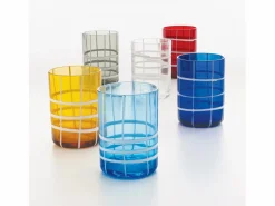 Best Zafferano Twiddle - Juego de 6 vasos de vidrio soplado de 35 cl - Vasos artesanales con decoración blanca, aptos para lavavajillas Vaso