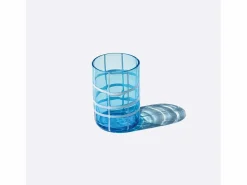 Zafferano Twiddle - Juego de 6 copas de aguamarina de vidrio soplado, 35 cl - Vasos artesanales con decoración blanca, aptos para lavavajillas