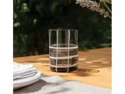 Discount Zafferano Twiddle - Juego de 6 vasos de vidrio soplado gris, 35 cl - Vasos artesanales con decoración blanca, aptos para lavavajillas Vaso