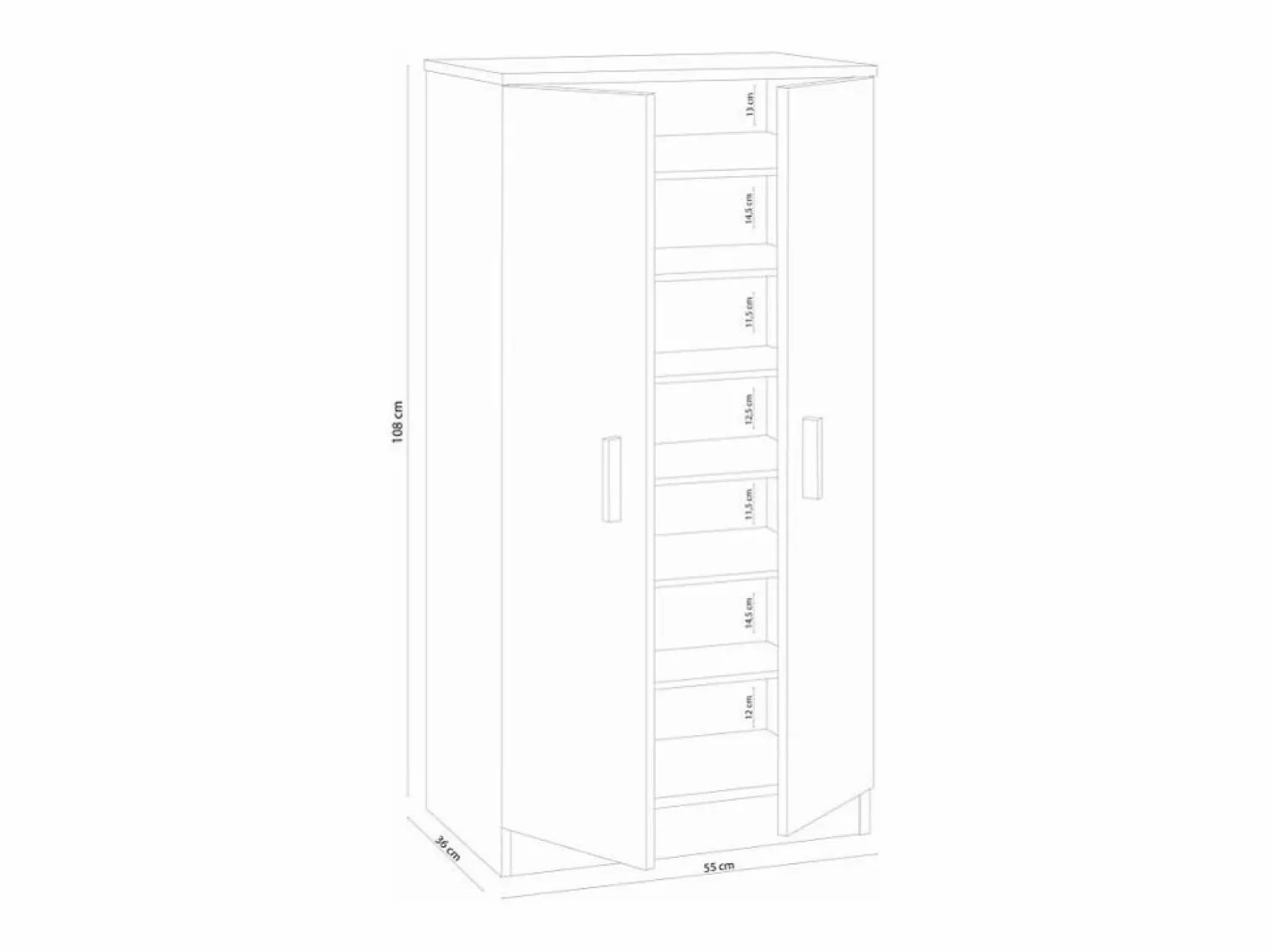 New Loungitude Zapatero 2 puertas 6 estantes - A108 cm Blanco