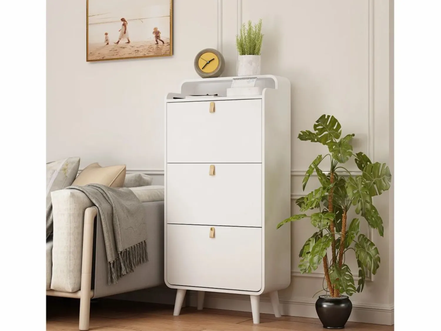 Online Zapatero - Zapatero con 3 cajones plegables y compartimento superior - para entrada y dormitorio Blanco