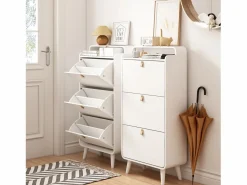 Online Zapatero - Zapatero con 3 cajones plegables y compartimento superior - para entrada y dormitorio Blanco