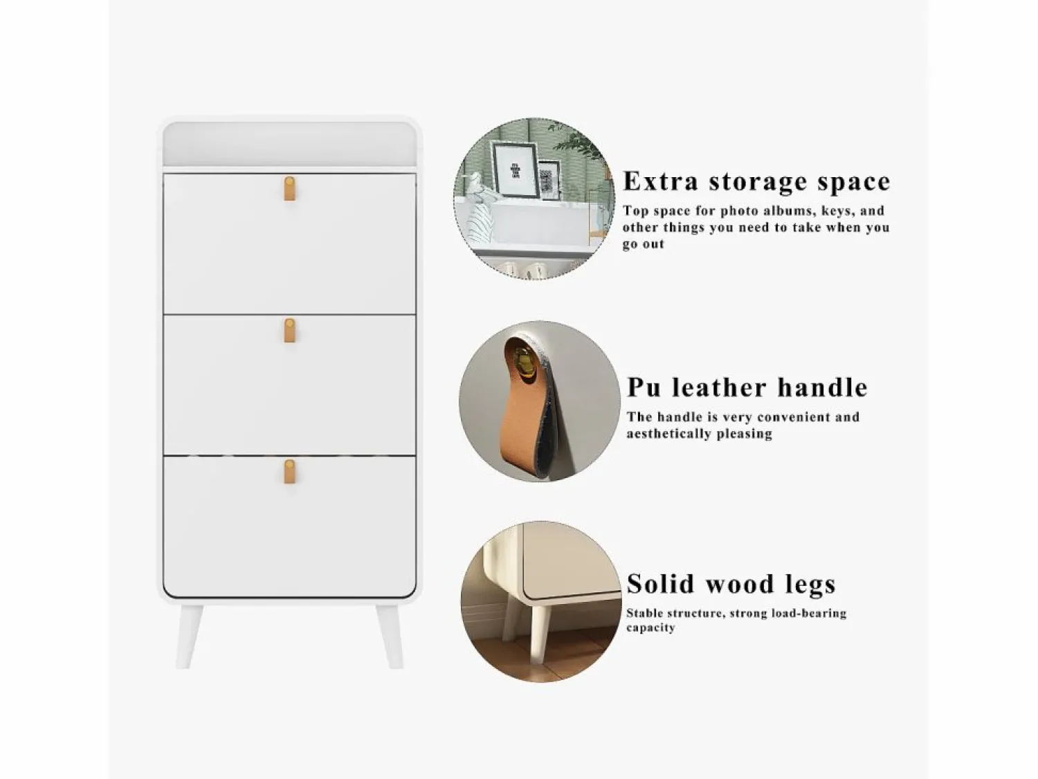 Online Zapatero - Zapatero con 3 cajones plegables y compartimento superior - para entrada y dormitorio Blanco
