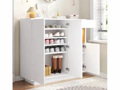 Zapatero con iluminación LED - Zapatero de 3 puertas y 1 cajón - Estantes regulables Zapatero|Mueble De Almacenaje
