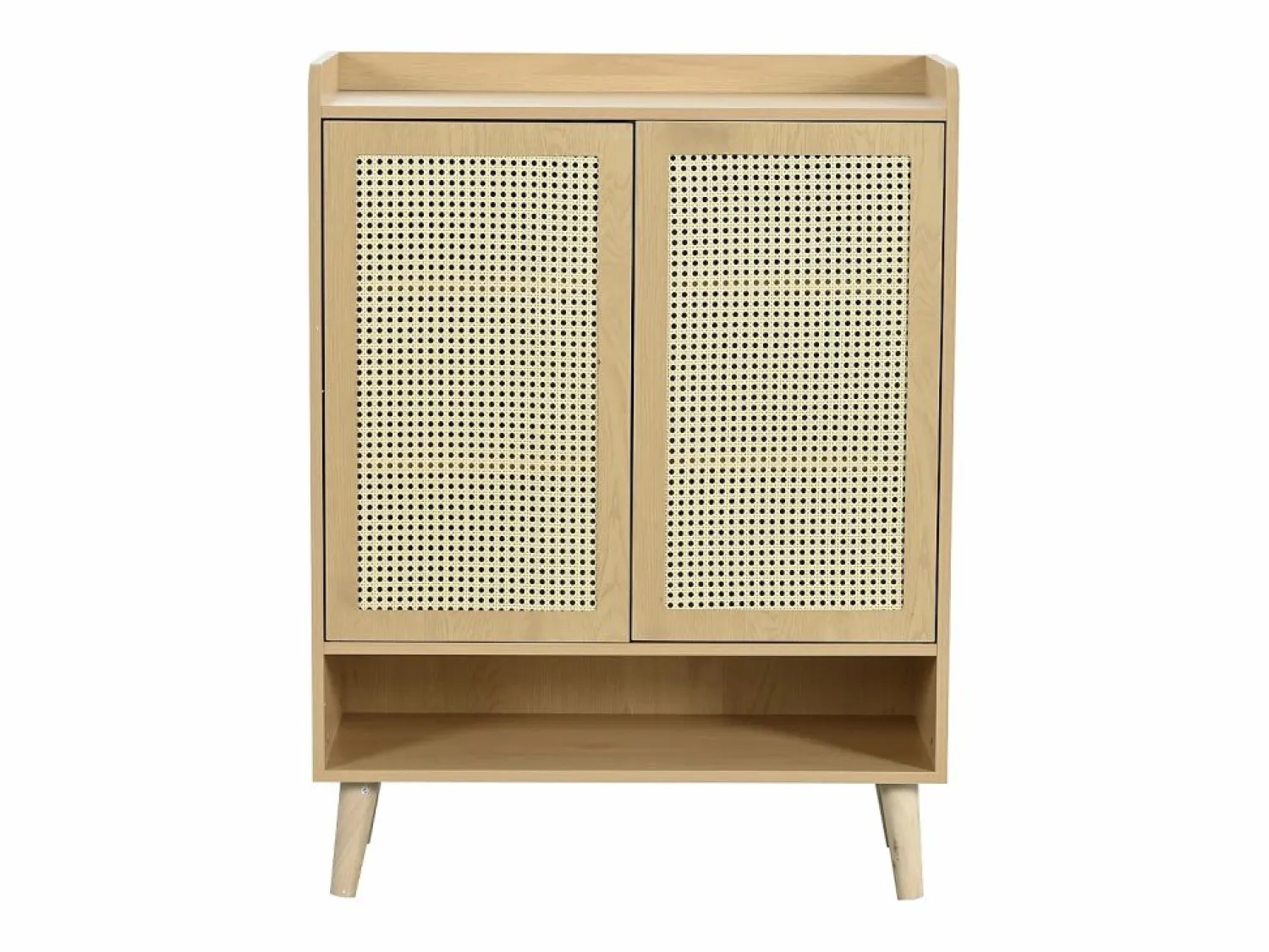 New Zapatero color natural con 2 puertas de ratán, tiradores y patas de madera Zapatero