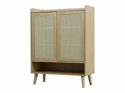 New Zapatero color natural con 2 puertas de ratán, tiradores y patas de madera Zapatero