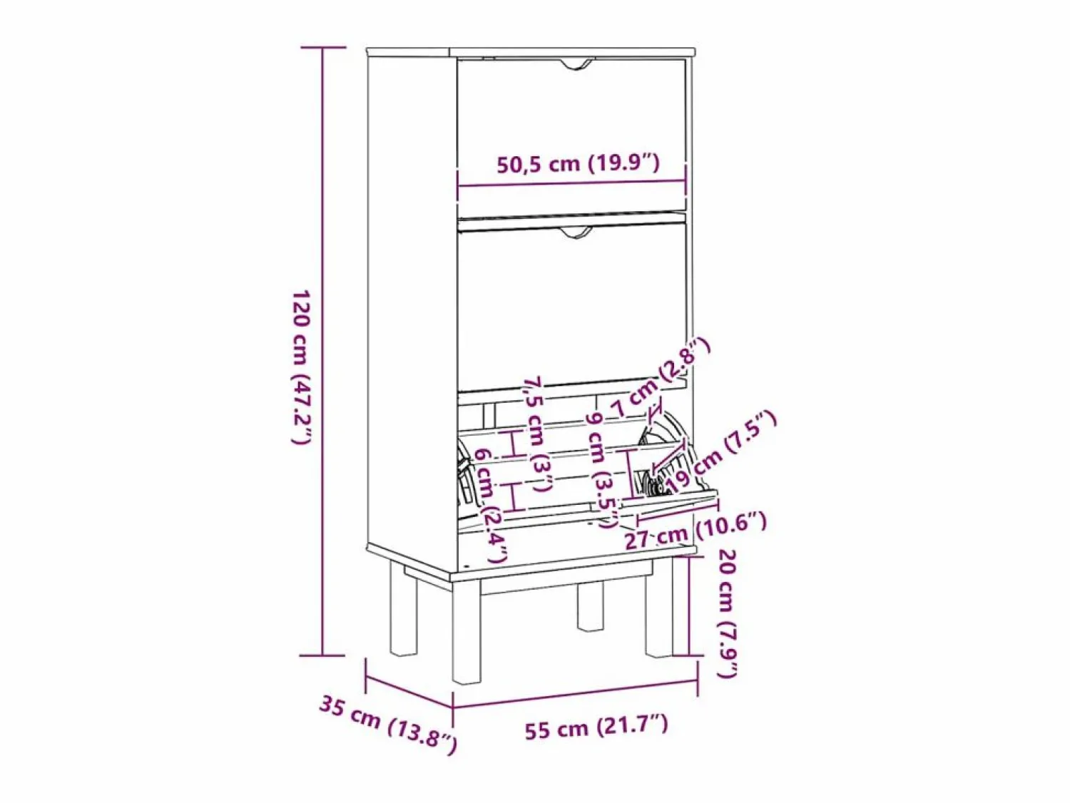Discount Zapatero con 3 cajones Madera de pino marrón y Zapatero|Mueble De Almacenaje