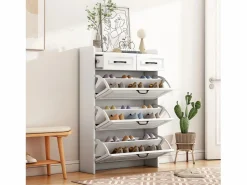 Hauss Spole Zapatero con 2 cajones y 3 puertas - Tiradores negros - Madera blanca