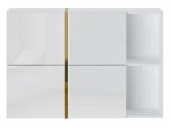 Discount Vente-unique Zapatero con 4 compartimentos abatibles y 2 nichos - Blanco y dorado - MARZIALO Blanco / Dorado