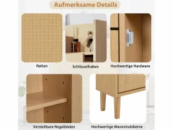 Clearance Merax Zapatero con 3 puertas abatibles y 1 cajón, medidas 90 largo x 17 ancho x 125 alto cm imitación madera, efecto caña de ratán, color roble Color natural claro