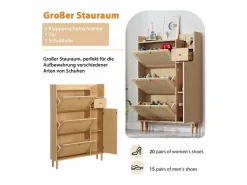 Clearance Merax Zapatero con 3 puertas abatibles y 1 cajón, medidas 90 largo x 17 ancho x 125 alto cm imitación madera, efecto caña de ratán, color roble Color natural claro