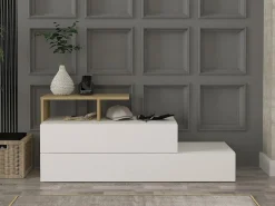Vente-unique Zapatero con 2 puertas y 1 estante - Blanco y Natural - DAVISTA
