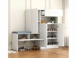Hot Zapatero con asiento acolchado - 3 puertas, 1 cajón - almacenamiento abierto - Blanco