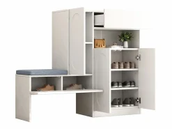 Hot Zapatero con asiento acolchado - 3 puertas, 1 cajón - almacenamiento abierto - Blanco