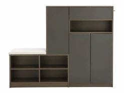 New OKWISH Zapatero con banco para zapatos, 3 puertas y 1 cajón, madera y - para recibidores Gris
