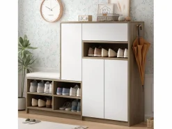OKWISH Zapatero con banco para zapatos, 3 puertas y 1 cajón, madera y - para recibidores