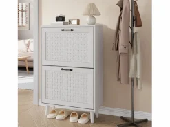 Zapatero con cajones de ratán, patas de madera maciza, MDF, (60x24,1x94 cm)