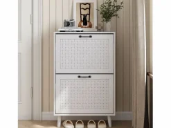 Zapatero con cajones de ratán, patas de madera maciza, MDF, (60x24,1x94 cm)