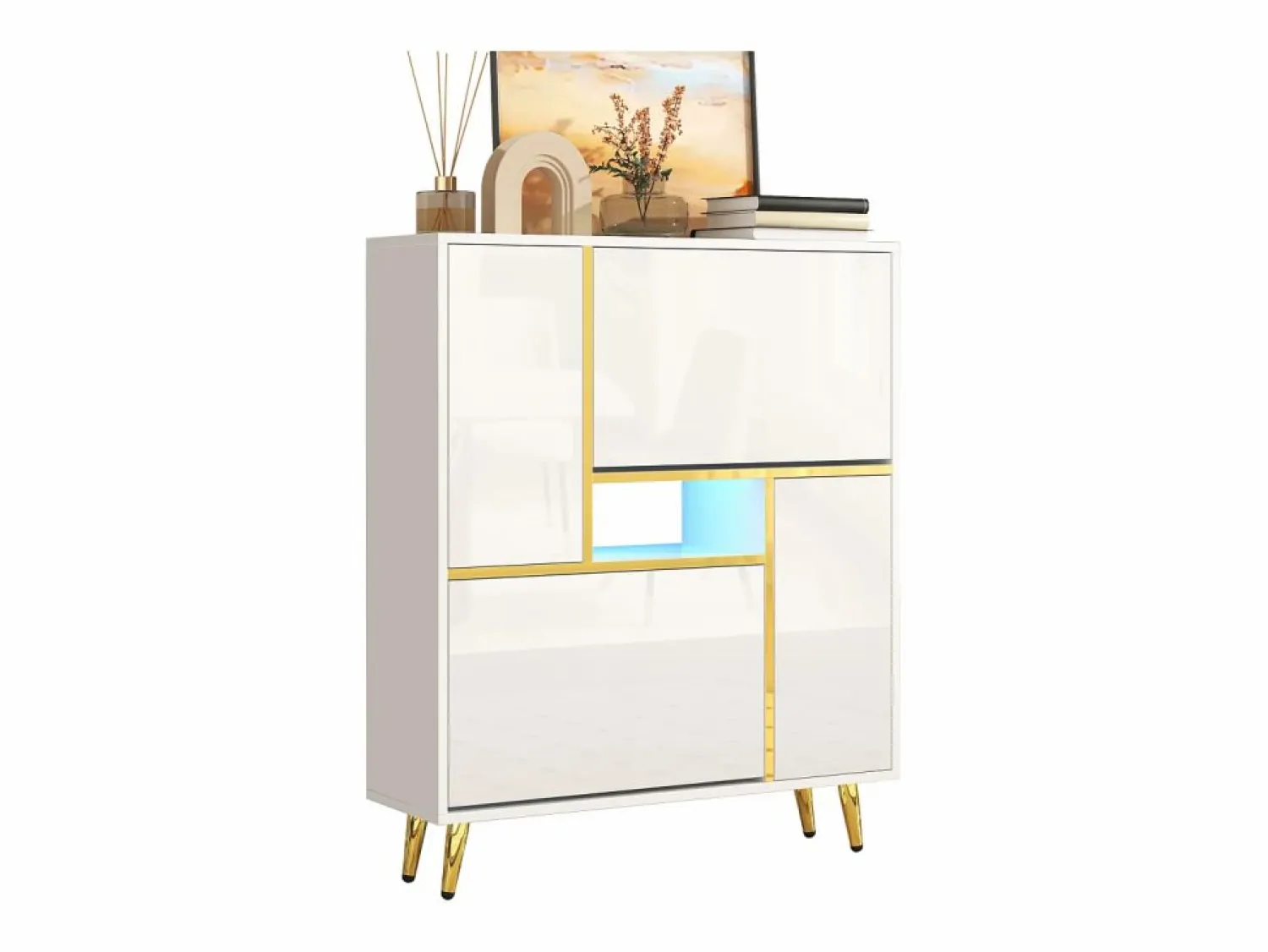 Merax Zapatero con frente brillante - 80 x 25 x 96 cm - LED - Tablero de partículas - Blanco