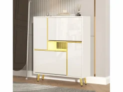 Merax Zapatero con frente brillante - 80 x 25 x 96 cm - LED - Tablero de partículas - Blanco