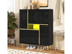 Discount Zapatero con frente brillante - 80 x 25 x 96 cm - LED - Tablero de partículas - Zapatero|Mueble De Almacenaje