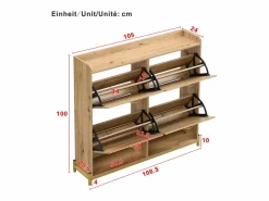 Zapatero de 4 puertas - 108,5 x 24 x 100 cm - para entrada y pasillo - MDF - natural Zapatero|Mueble De Almacenaje