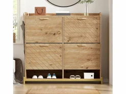 Zapatero de 4 puertas - 108,5 x 24 x 100 cm - para entrada y pasillo - MDF - natural Zapatero|Mueble De Almacenaje