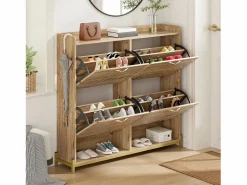 Zapatero de 4 puertas - 108,5 x 24 x 100 cm - para entrada y pasillo - MDF - natural Zapatero|Mueble De Almacenaje