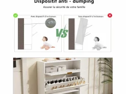 Clearance Zapatero de 3 puertas - modelo estrecho con cajones - ideal para entradas y pasillos - 80 x 24 x 118,5 cm Blanco