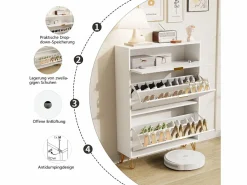 Clearance Zapatero de 3 puertas - modelo estrecho con cajones - ideal para entradas y pasillos - 80 x 24 x 118,5 cm Blanco