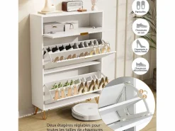 Clearance Zapatero de 3 puertas - modelo estrecho con cajones - ideal para entradas y pasillos - 80 x 24 x 118,5 cm Blanco
