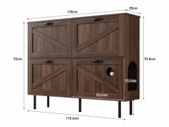 Hauss Spole Zapatero de cuatro puertas, almacenamiento para juguetes de mascotas, color nogal