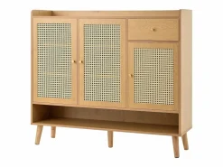Hot Zapatero de madera con 3 puertas y 1 cajón - Zapatero con tiradores de metal y patas de madera maciza - almacenaje abierto Color natural claro