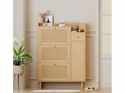 Best Hauss Spole Zapatero de madera de ratán con 3 puertas y 1 cajón, 90 x 17 x 125 cm Natural Color natural claro