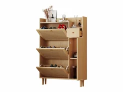 Best Hauss Spole Zapatero de madera de ratán con 3 puertas y 1 cajón, 90 x 17 x 125 cm Natural Color natural claro