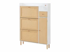 Hauss Spole Zapatero de madera y ratán, 3 puertas y 1 cajón, 90x17x125 cm, color natural + blanco Color natural claro
