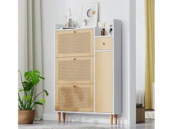Hauss Spole Zapatero de madera y ratán, 3 puertas y 1 cajón, 90x17x125 cm, color natural + blanco Color natural claro