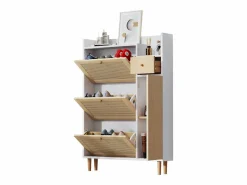 Hauss Spole Zapatero de madera y ratán, 3 puertas y 1 cajón, 90x17x125 cm, color natural + blanco Color natural claro