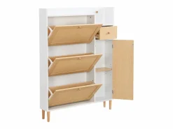 Hauss Spole Zapatero de madera y ratán, 3 puertas y 1 cajón, 90x17x125 cm, color natural + blanco Color natural claro