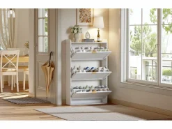 Sale Zapatero estrecho de 3 compartimentos - 76 x 23 x 118 cm - para recibidor y salón - tablero de partículas - Zapatero|Mueble De Almacenaje