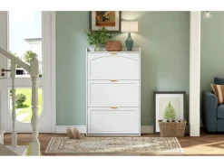 Sale Zapatero estrecho de 3 compartimentos - 76 x 23 x 118 cm - para recibidor y salón - tablero de partículas - Zapatero|Mueble De Almacenaje
