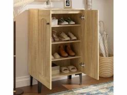 Zapatero moderno - 60 x 31,5 x 95 cm - con 2 puertas y estantes multinivel - tablero de partículas - natural Zapatero|Mueble De Almacenaje