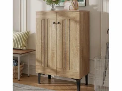 Zapatero moderno - 60 x 31,5 x 95 cm - con 2 puertas y estantes multinivel - tablero de partículas - natural Zapatero|Mueble De Almacenaje