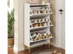 Outlet Zapatero moderno - 63 x 24 x 120 cm - con 3 puertas + patas metálicas - MDF - Zapatero|Mueble De Almacenaje