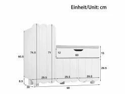 Hot Zapatero moderno - 90 x 35 x 74,5 cm - con 3 puertas + 1 cajón + cojín de asiento - MDF - Mueble De Almacenaje|Zapatero