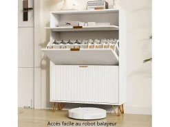 Discount Zapatero moderno con 3 cajones de madera, tiradores dorados, pequeños estriados. Zapatero|Mueble De Almacenaje