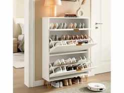 Discount Zapatero moderno con 3 cajones de madera, tiradores dorados, pequeños estriados. Zapatero|Mueble De Almacenaje