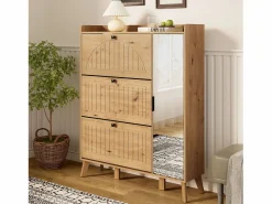 Merax Zapatero moderno con espejo y puertas abatibles + estante - 110 x 24 x 137,5 cm - MDF - natural